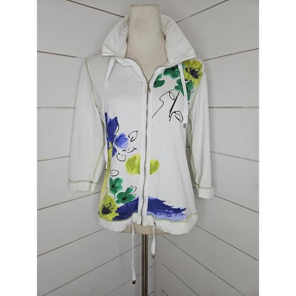 A La Carte Jackets & Blazers - A La Carte Large white zipper jacket with blue & green floral designs